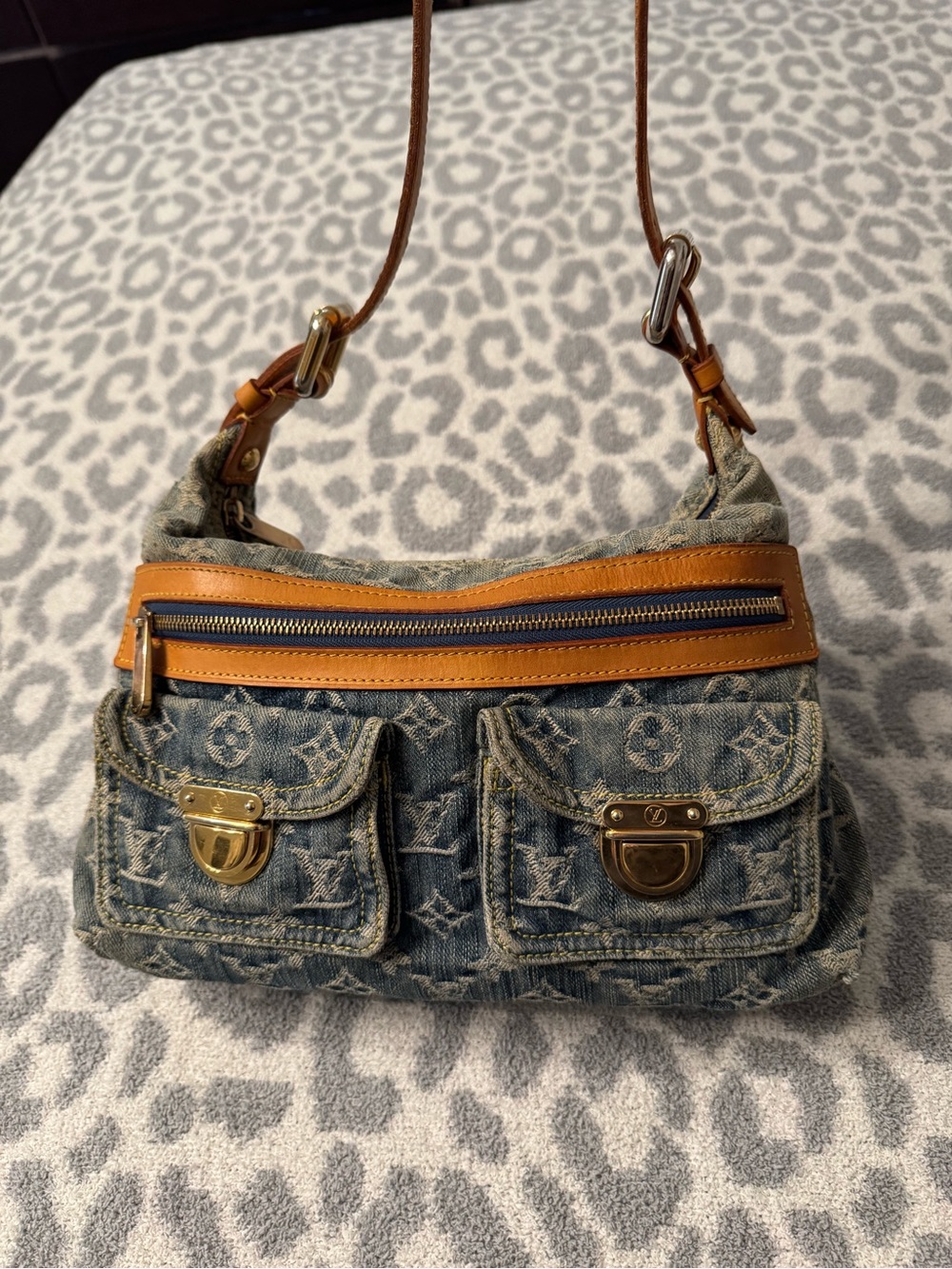 LOUIS VUITTON Blue Denim Monogram Baggy PM Bag